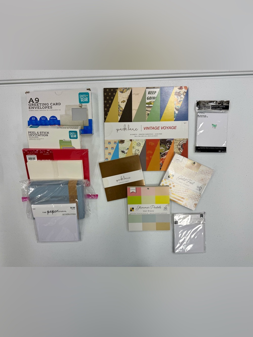 Variety of card stock and envelopes.